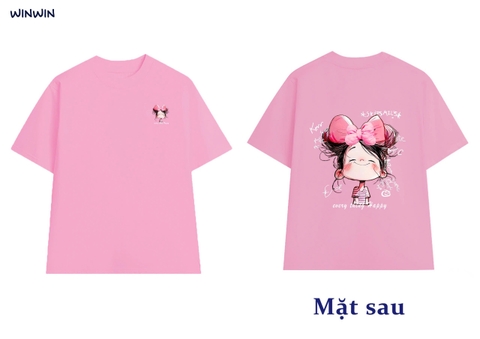 Áo phông Size 3-7Y in hình cô gái Win-Win cộc tay 3 màu đen, trắng, hồng