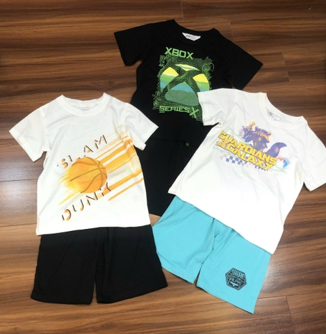 Bộ cotton cộc tay H&M bé trai size đại nhiều mẫu: Nasa, Naruto, Xbox, Play Station,.. hè 2025