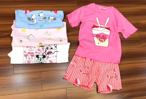 Bộ cotton cộc tay quần sooc hãng H&M 4 mẫu size đại Mẹ&Bé Minnie trắng, Snoopy xanh...