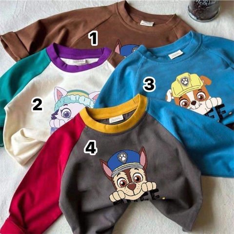 Áo cotton dài tay raglan 4 mẫu Paw Patrol cho bé trai, bé gái