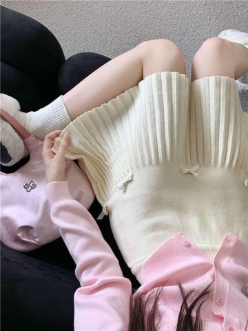 Chân váy len đính nơ xếp ly dáng ngắn 2 màu đen, trắng cho nữ