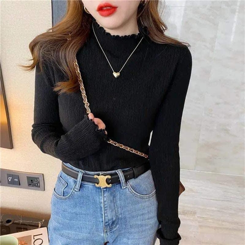 Áo len tăm cổ viền bèo 7 màu cho nữ