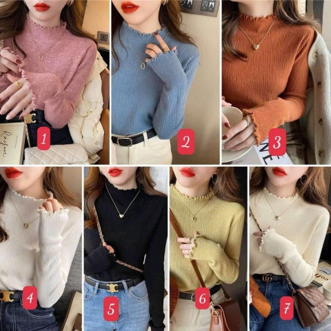Áo len tăm cổ viền bèo 7 màu cho nữ
