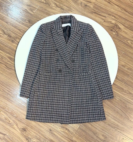 Áo khoác blazers dạ Bershka caro dáng dài