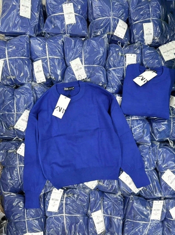 Áo len cổ tròn ZARA trơn xanh navy