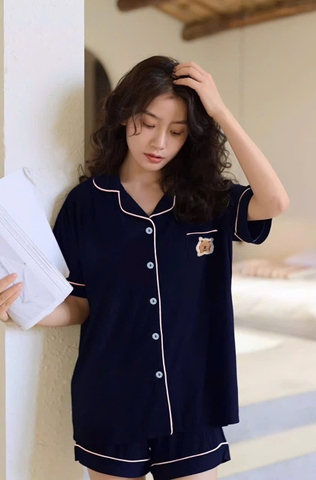 Bộ pyjamas cổ V cotton cộc tay Capybara 4 màu hãng Careia