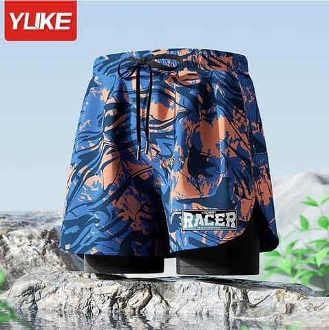 Quần bơi nam Yuke loang màu Xanh Cam - Xanh Dương - Xanh Đen