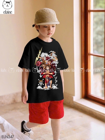 Bộ cotton Monkey D. Luffy One Piece Elaine áo cộc tay đen quần kaki đỏ