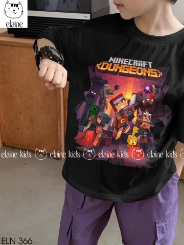 Bộ cotton Minecraft Dungeons Elaine áo cộc tay đen quần kaki tím