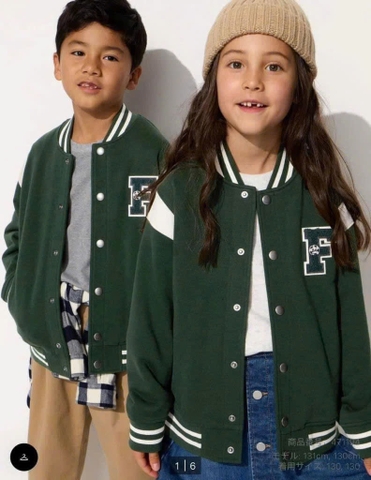 Áo khoác bomber Uniqlo xanh lá thêu chữ F