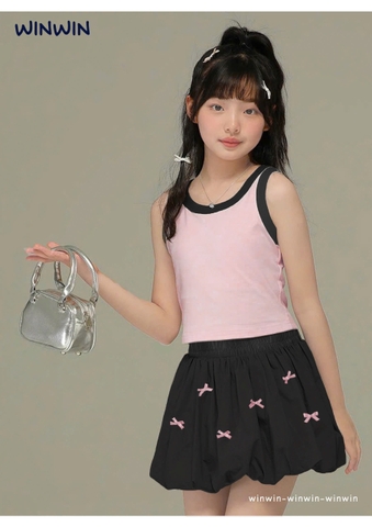 Chân váy bí Size 9-13Y hãng Winwin đính nơ 3 màu đen, trắng, hồng