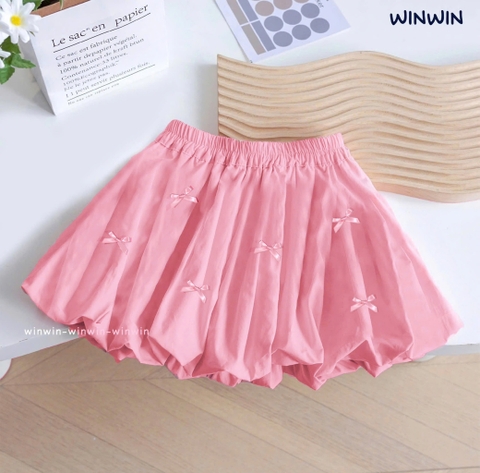 Chân váy bí Size 1-8Y WinWin đính nơ 3 màu đen, trắng, hồng