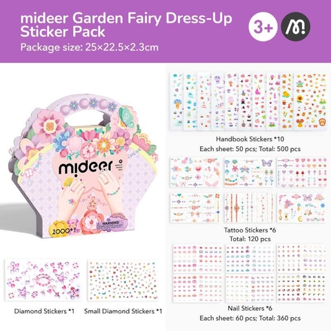 Set dán móng tay Mideer 1000+ pcs Garden Fairy Dress-Up Sticker Pack