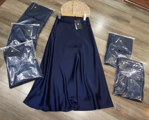 Chân váy lụa màu XANH NAVY Tommy Hilfiger