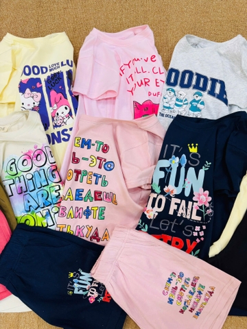 Bộ H&M cotton cộc tay 6 mẫu Kuromi, gấu xám, Good Things...
