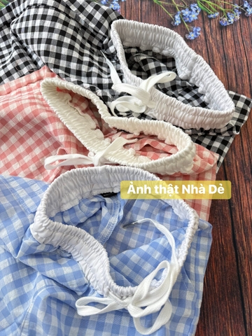 Quần 3-8Y kẻ caro dáng suông cạp chun viền trắng 3 màu đen, hồng, xanh