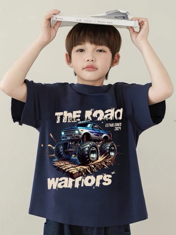 Bộ The Road Warriors áo cotton cộc tay xanh Navy quần jean túi hộp