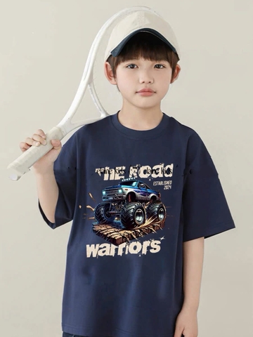Bộ The Road Warriors áo cotton cộc tay xanh Navy quần jean túi hộp