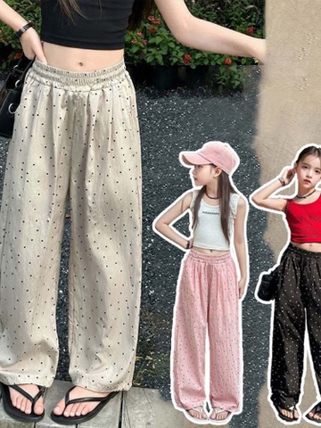 Quần thô dáng suông dài chấm bi 3 màu đen, be, hồng
