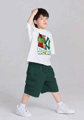 Bộ cotton Dragon Ball NABI cộc tay áo trắng quần short xanh lá