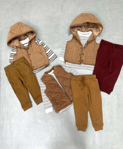 Set 3 món Tommy Bahama NÂU áo gile, áo thun kẻ ngang, quần nỉ