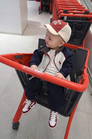 Bộ nỉ áo khoác raglan xám xanh thêu ngựa mix quần bo gấu