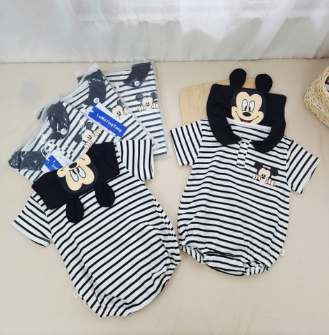 Body cotton Mickey cổ thủy thủ kẻ ngang đen trắng