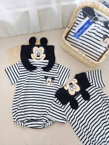 Body cotton Mickey cổ thủy thủ kẻ ngang đen trắng