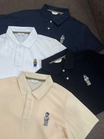 Áo polo Hazzys cộc tay thêu gấu nam 4 màu đen, trắng, be, xanh
