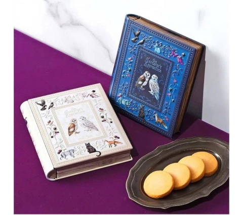 Hộp bánh KALDI quyển sách trắng, xanh Halloween