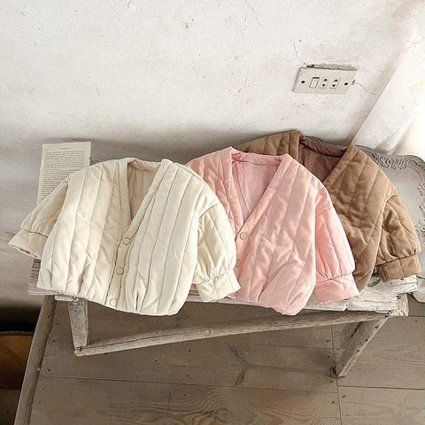 Áo khoác phao chần style Hàn 3 màu nâu, hồng, kem cho bé
