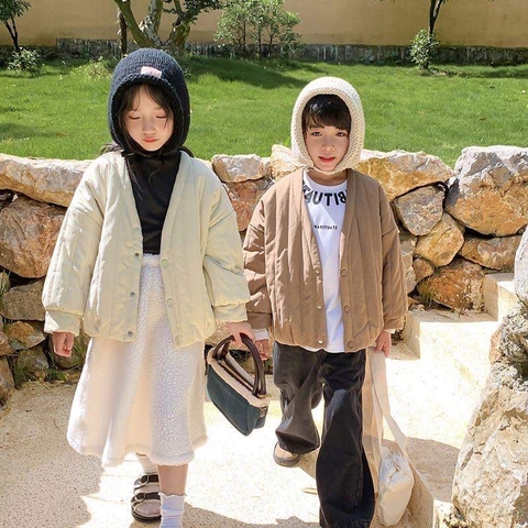 Áo khoác phao chần style Hàn 3 màu nâu, hồng, kem cho bé