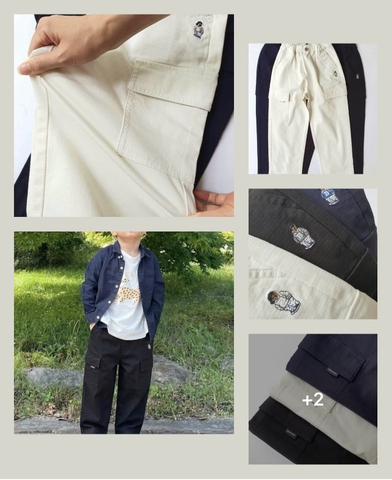 Quần Baggy Beemon túi hộp logo thêu gấu 3 màu đen, trắng, navy