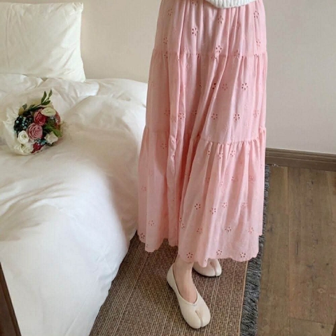 Chân váy ren thô thêu hoa freesize 4 màu đen, hồng, trắng, xanh