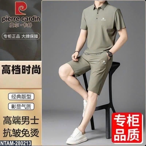 Bộ polo cộc tay nam Pierre Cardin 3 màu đen, xanh rêu, xám