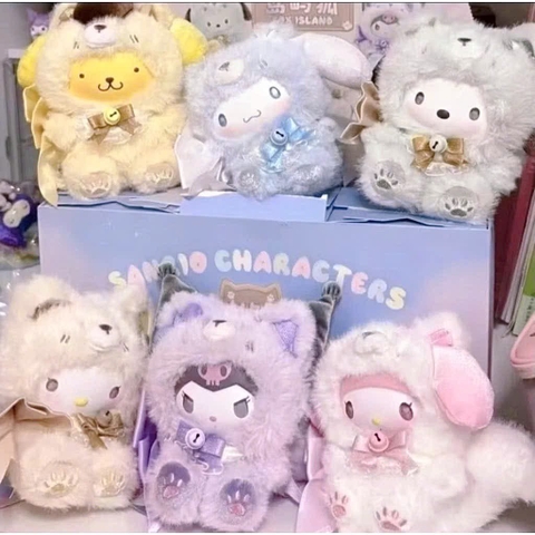 Gấu bông Sanrio Miniso characters Fox Island blind box có nơ chuông
