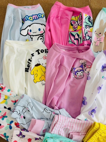 Bộ cotton dài tay Hiunikids 8 mẫu Cinnamoroll, Bướm, Thỏ xanh, Ngựa Unicorn, Hello kitty, Kuromi hồng, Kuromi tím, Bluey
