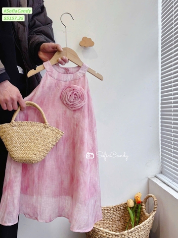 Váy yếm voan loang hồng đính hoa Sofia Candy