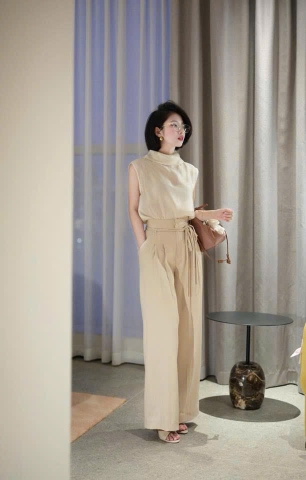 Quần suông dài H's LINEN thắt dây cạp cao 3 màu đen, trắng, be