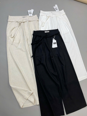 Quần suông dài H's LINEN thắt dây cạp cao 3 màu đen, trắng, be