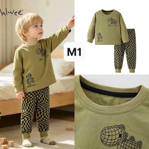 Bộ cotton Malwee dài tay 6 mẫu khủng long, mèo, ngựa...