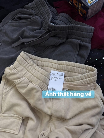 Quần nỉ jogger H&M túi hộp 2 màu xám, be