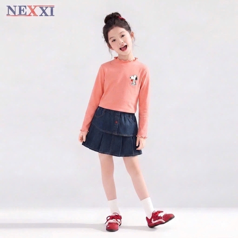 Áo Snoopy Nexxi màu HỒNG CAM thun gân dài tay cổ bèo 2 phân