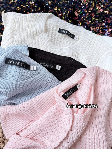 Áo len Mo&Co dệt kim ziczac 4 màu đen, hồng, trắng, xanh
