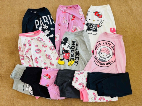 Bộ dài tay cotton Hiunikids 6 mẫu bé trai, bé gái Melody, Kitty, Mickey Paris, Thỏ