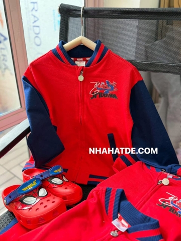 Áo khoác bomber nỉ da cá Spiderman Marvel đỏ xanh