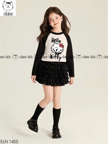 Bộ dài tay chân váy tầng Hello Kitty Elaine màu đen