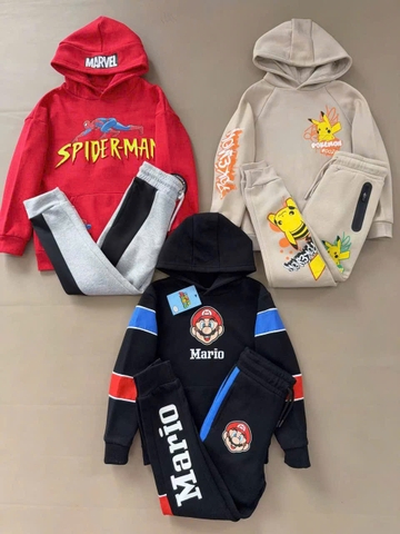 Bộ nỉ dài tay áo hoodie Primark bé trai 3 mẫu Spiderman, Mario, Pokemon