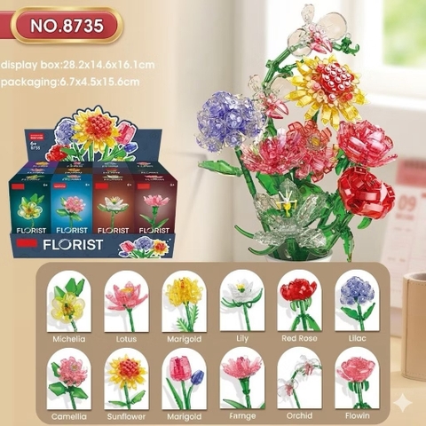 Thùng 12 hộp lego hoa trong suốt nhiều mẫu