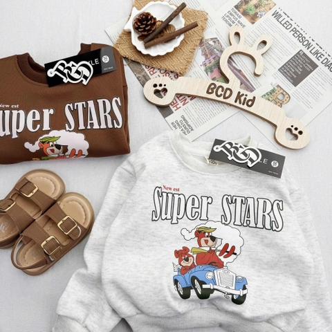 Áo nỉ 2 da Super Stars 2 màu nâu và trắng BCD KIDS